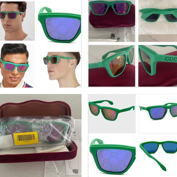 GUCCI MATT GREEN “GG”LOGO MIRRORED LIGHTWEIGHT SUNGLASSES - Picture 9 of 16